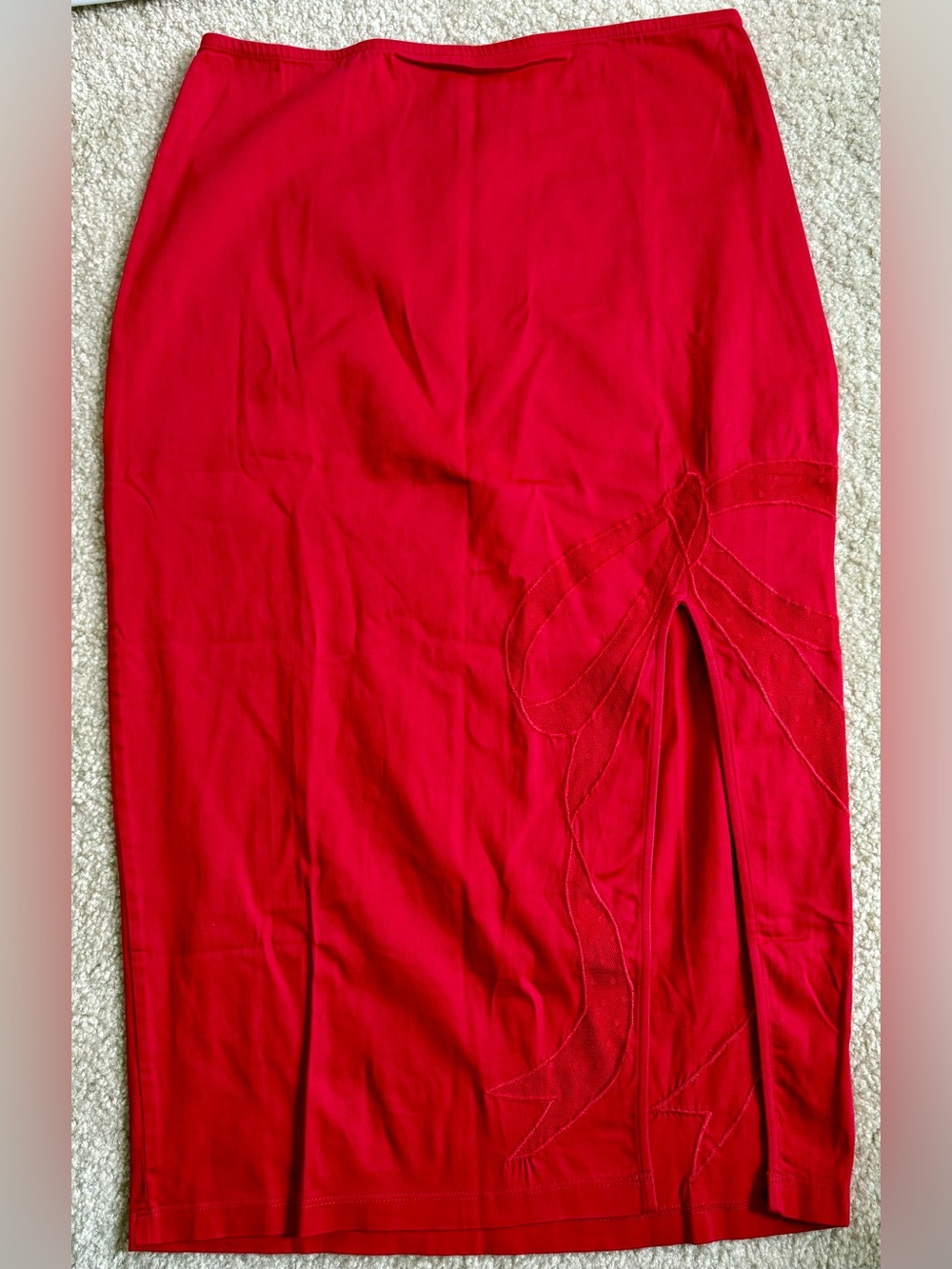 Maeve Red Pencil Skirt with Side Bow Stitching